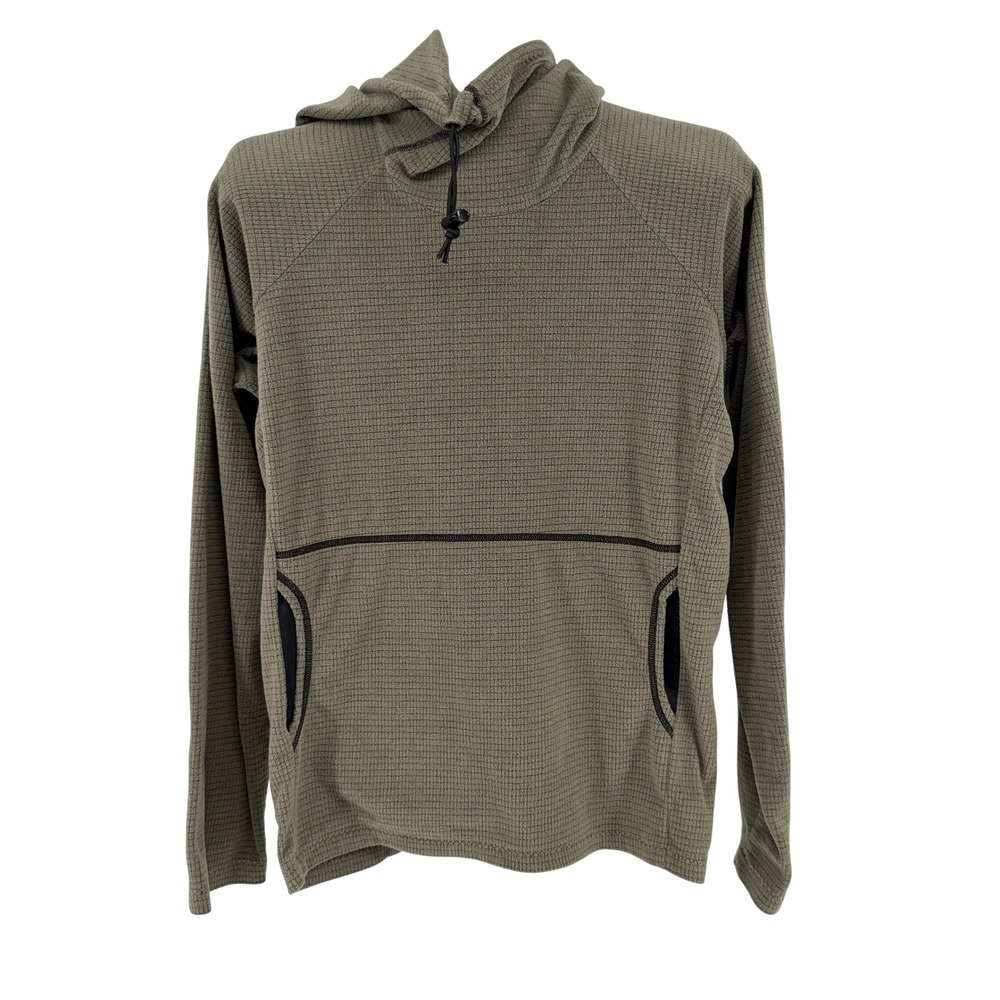 Melanzana Hoodie Mens M Olive Green Microgrid Fleece Pullover Activewear